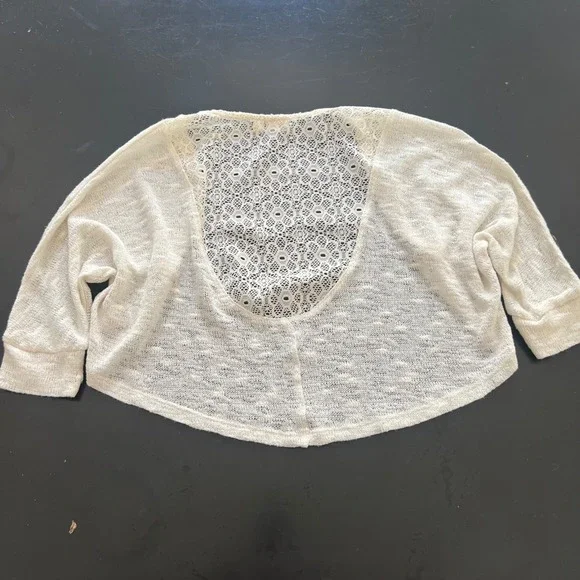 Mudd Girls Cream Crochet Knit Open Front Cardigan Shrug Size 12 - Picture 2 of 6